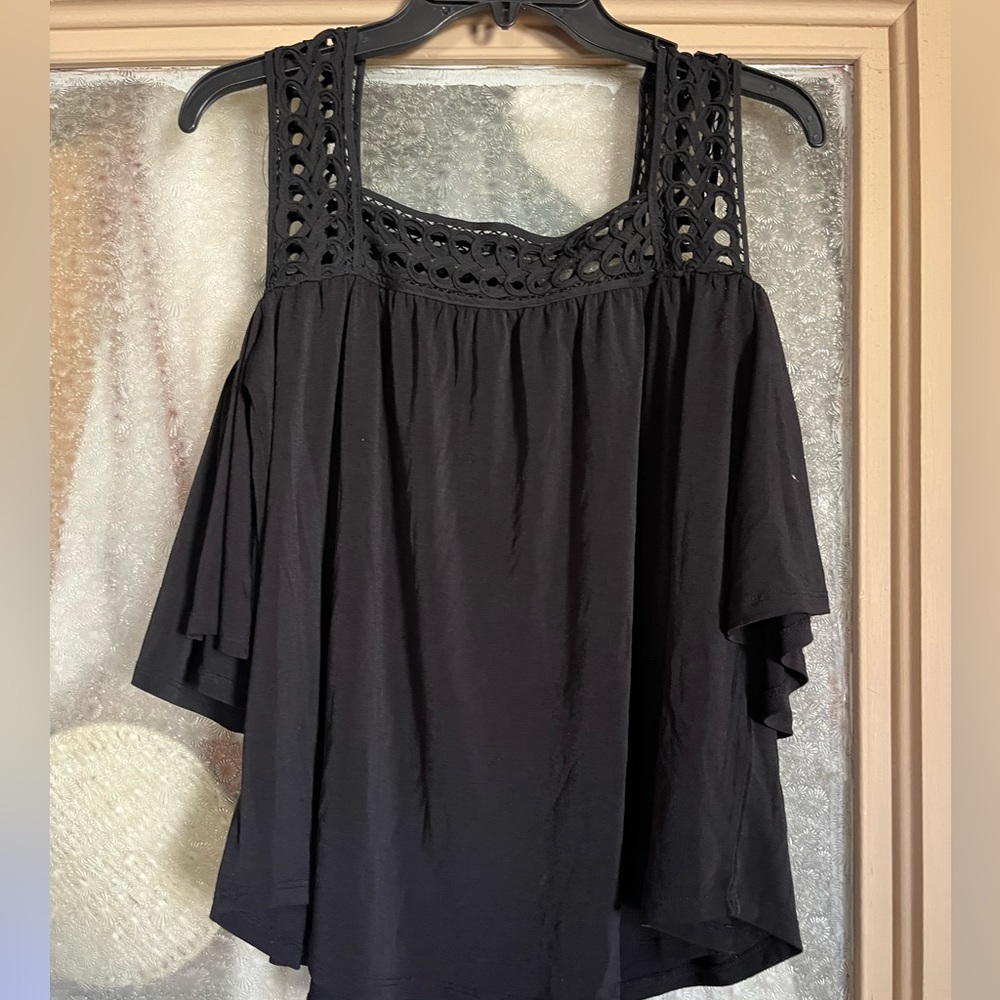 Black partial off the shoulder blouse